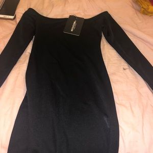Black Off the Shoulder Dress- PrettyLittleThing
